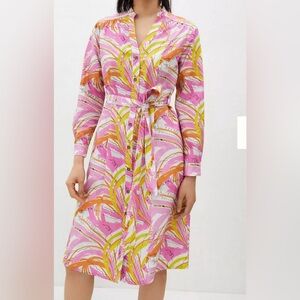 Vera for Anthropologie Confetti Pink Midi Shirt Dress Cotton Size Medium